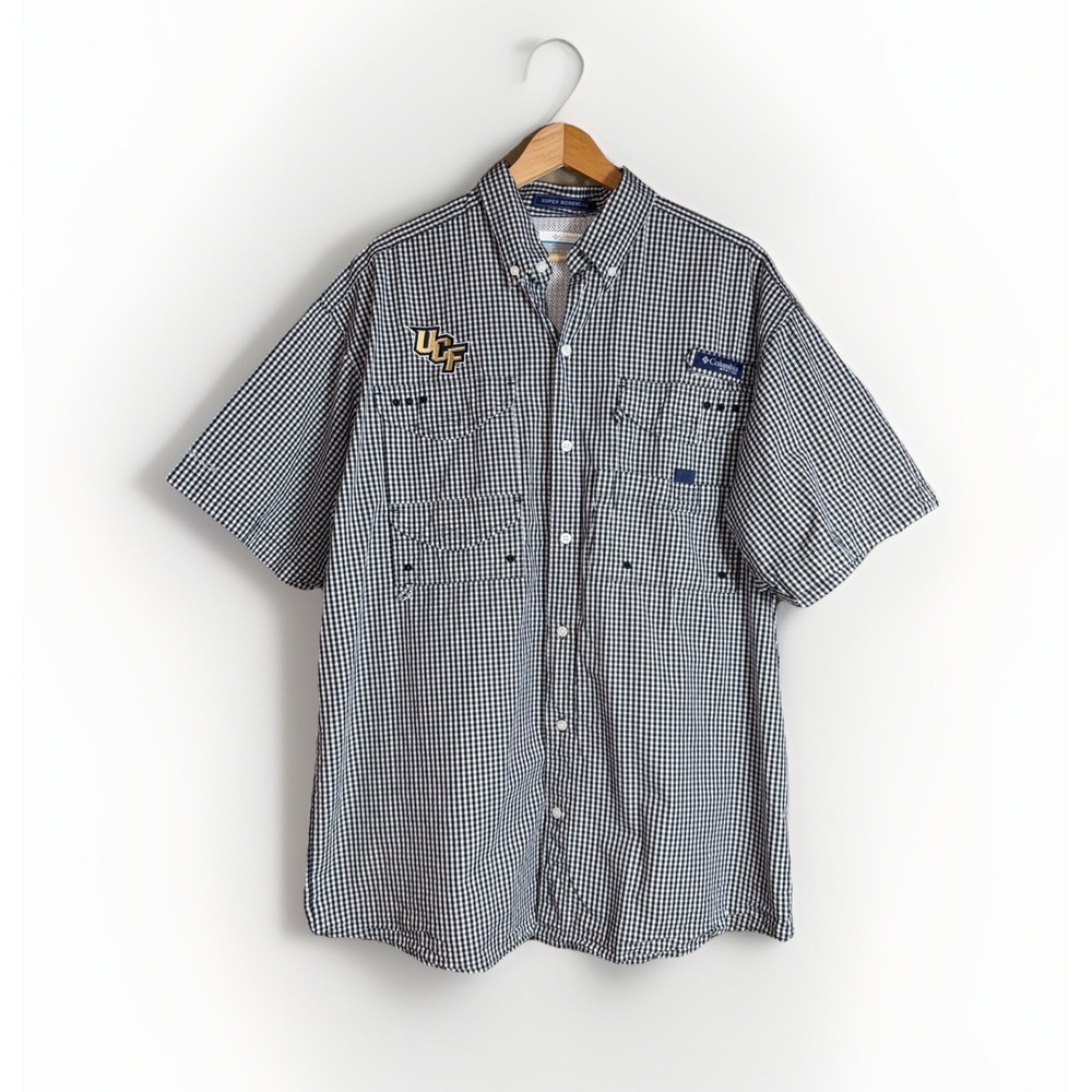 UCF Knights Columbia PFG Super Bone Head SS Shirt Size M Black White Gingham